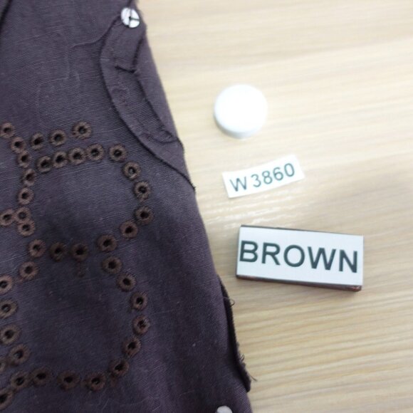 NOUGAT LONDON Linen Skirt Womens 10 Medium Brown Beaded Eyelet Light Boho Fairy - Picture 14 of 14